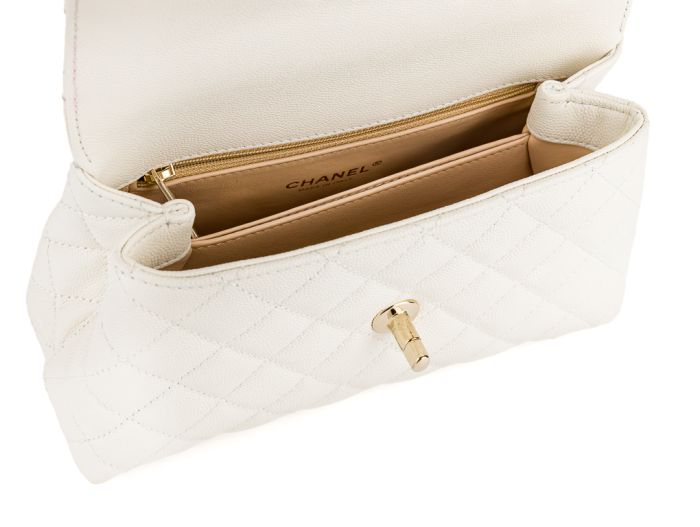 Chanel Caviar White Coco Top Handle Flap Bag - Image 5