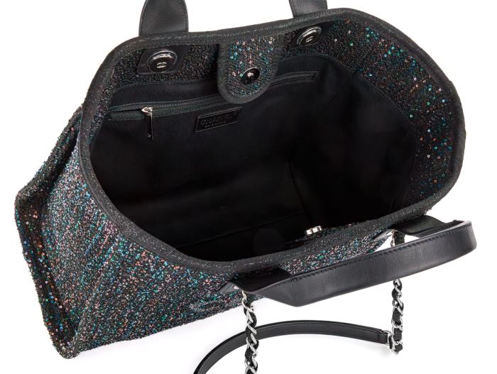 Chanel Deauville Black Sequin Tote Bag - Image 3
