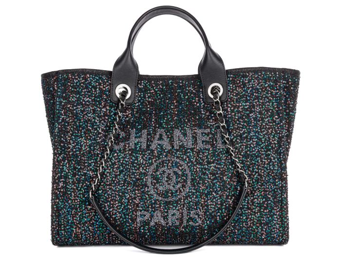 Chanel Deauville Black Sequin Tote Bag