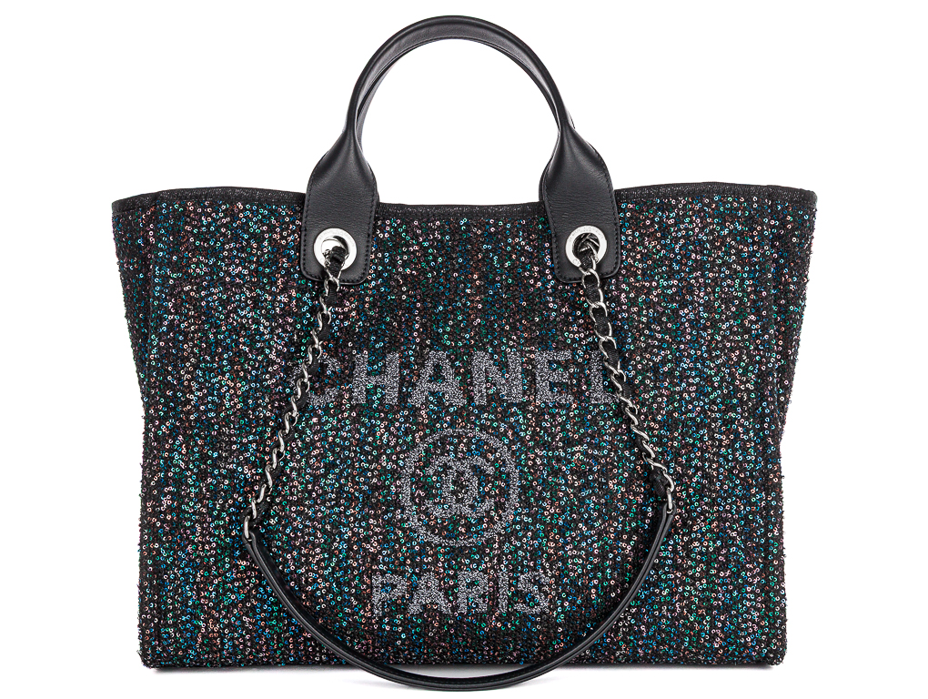 Chanel Deauville Black Sequin Tote Bag
