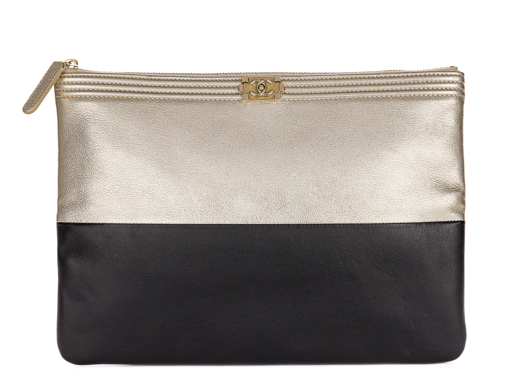 Chanel Gold & Black Boy O Case Clutch
