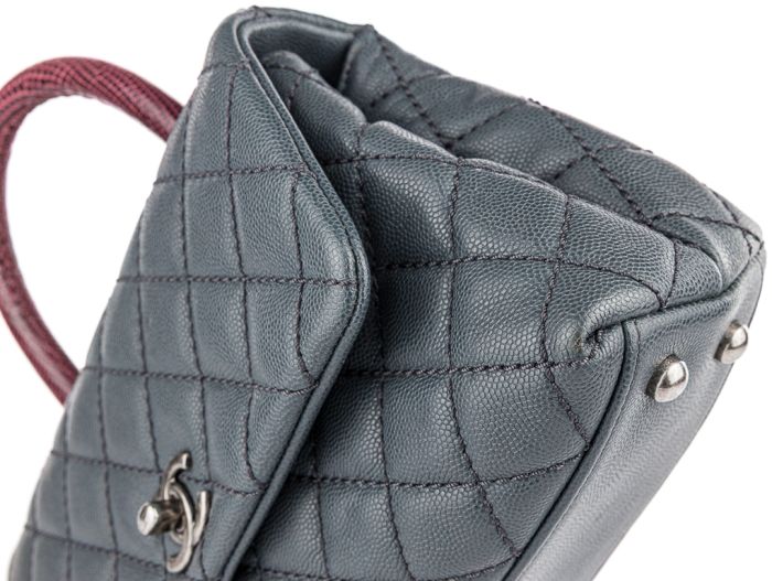 Chanel Grey Caviar & Lizard Embossed Coco Top Handle Bag - Image 2