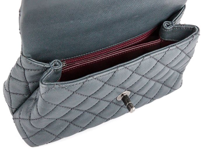 Chanel Grey Caviar & Lizard Embossed Coco Top Handle Bag - Image 5