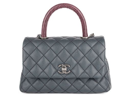 Chanel Grey Caviar & Lizard Embossed Coco Top Handle Bag