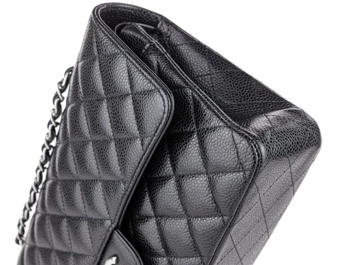 Chanel Medium Black Caviar Double Flap Silver Tone Hardware Bag - Image 3