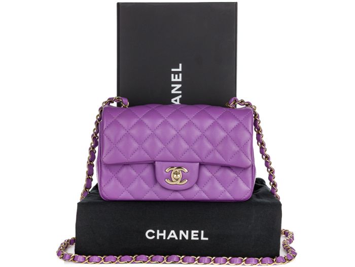 Chanel Purple Mini Flap Classic Bag - Image 6