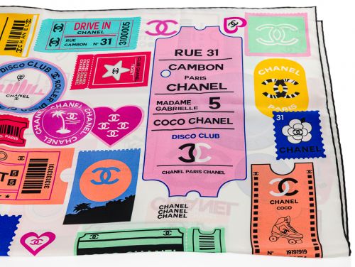 Chanel Tickets Printed Silk Square Scarf