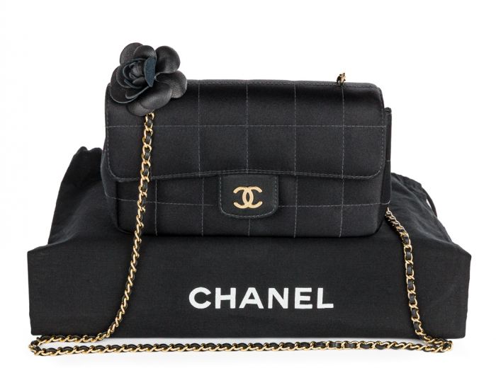 Chanel Vintage Black Satin Chocolate Box Flap Bag