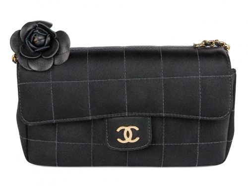 Chanel Vintage Black Satin Chocolate Box Flap Bag