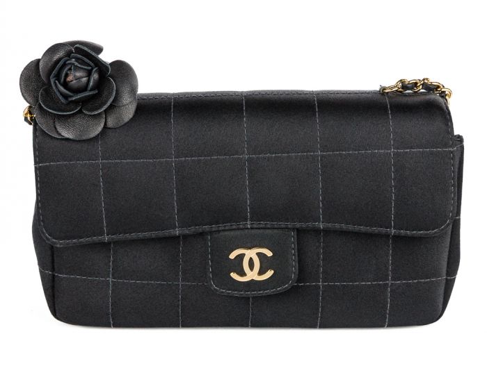Chanel Vintage Black Satin Chocolate Box Flap Bag