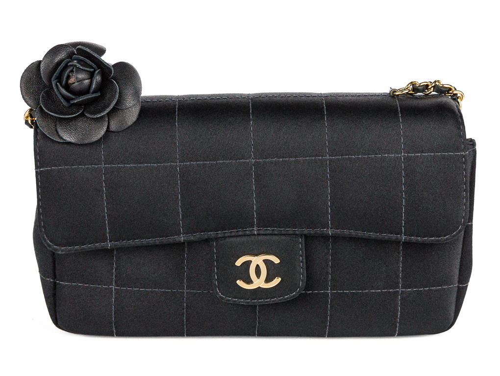 Chanel Vintage Black Satin Chocolate Box Flap Bag