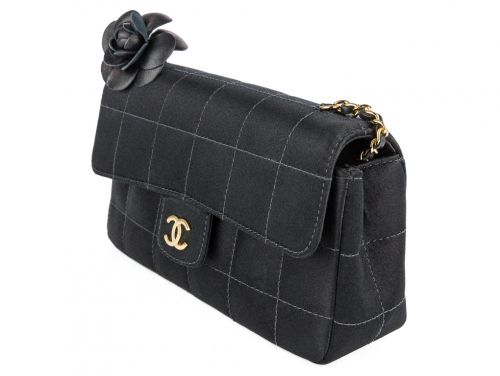 Chanel Vintage Black Satin Chocolate Box Flap Bag