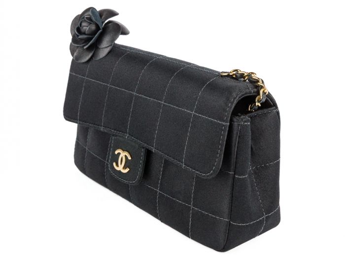 Chanel Vintage Black Satin Chocolate Box Flap Bag