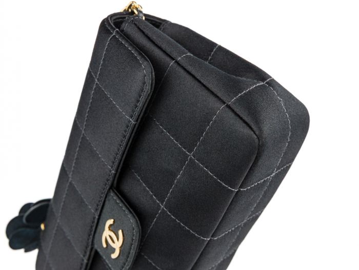Chanel Vintage Black Satin Chocolate Box Flap Bag