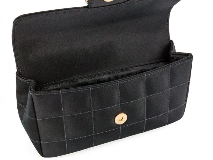 Chanel Vintage Black Satin Chocolate Box Flap Bag