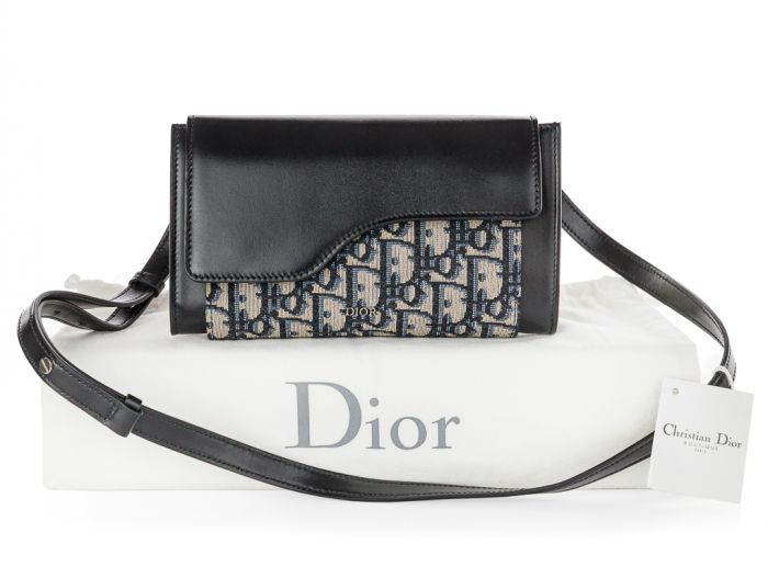 Christian Dior Blue Oblique Leather Wallet on Chain