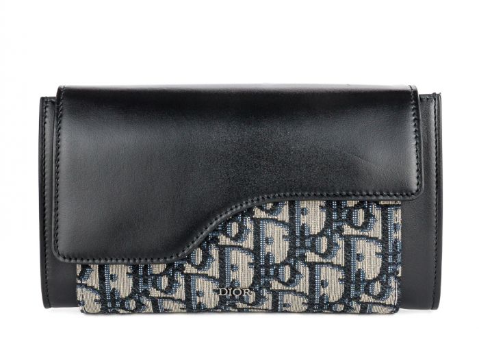 Christian Dior Blue Oblique Leather Wallet on Chain