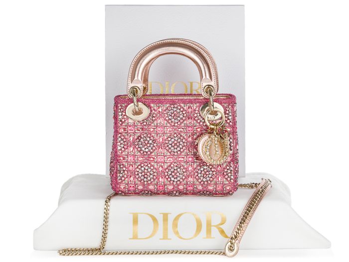 Christian Dior Pink Mini Lady Dior Embroidered with Beads Bag - Image 6