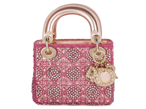 Christian Dior Pink Mini Lady Dior Embroidered with Beads Bag
