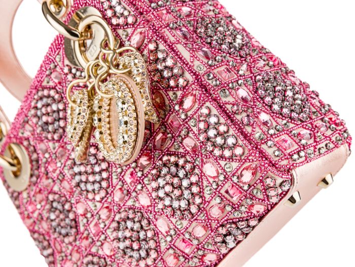 Christian Dior Pink Mini Lady Dior Embroidered with Beads Bag - Image 3