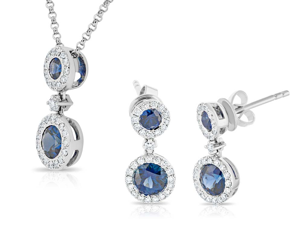 Diamond & Sapphire Earrings & Necklace Set