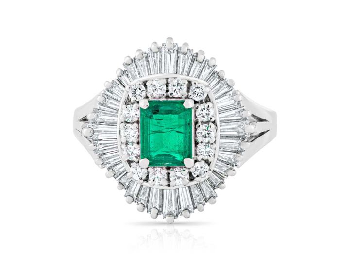 Emerald and Diamond Cluster Ring