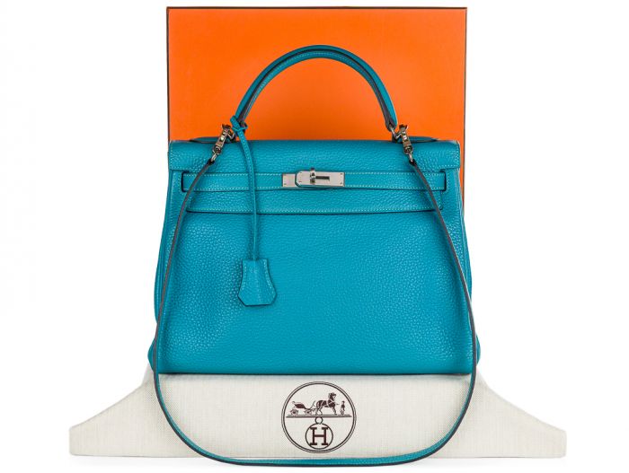 Hermes Blue Jean Kelly 32 Palladium Hardware Bag - Image 7