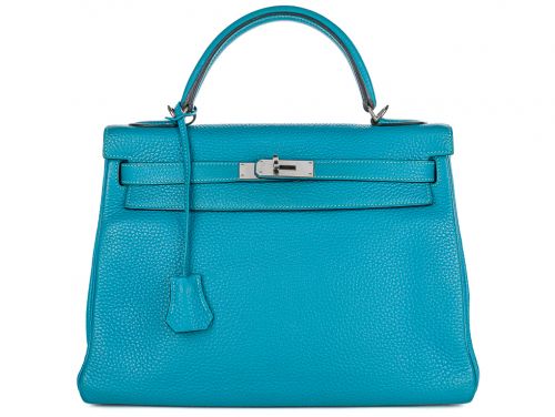 Hermes Blue Jean Kelly 32 Palladium Hardware Bag