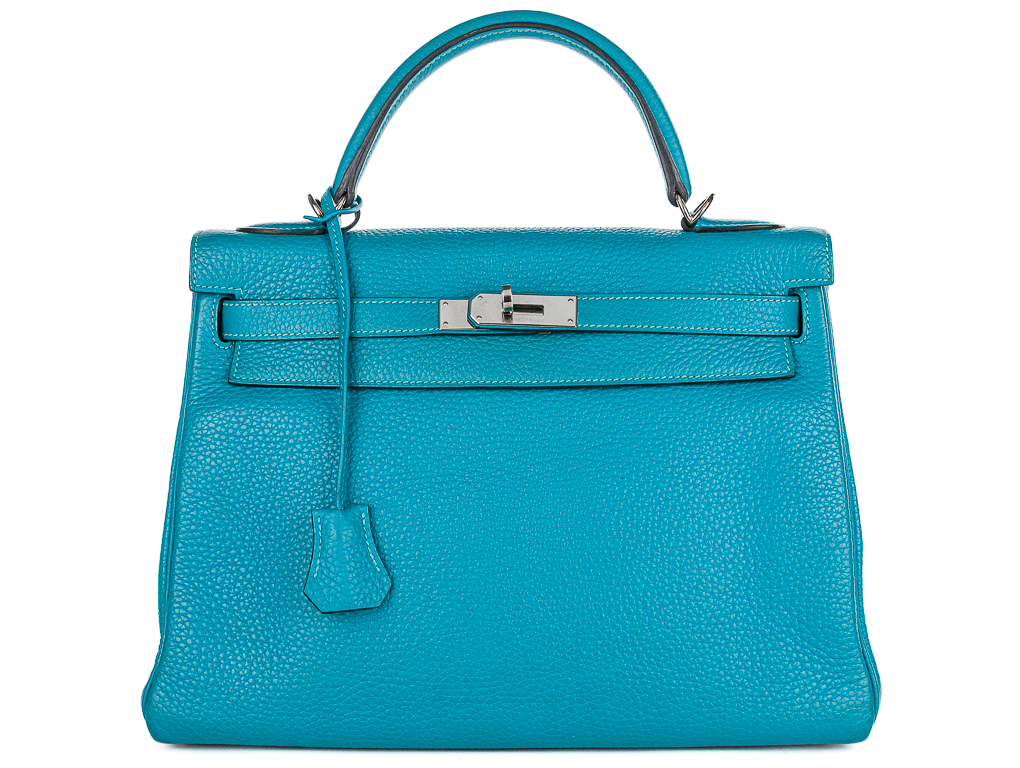 Hermes Blue Jean Kelly 32 Palladium Hardware Bag