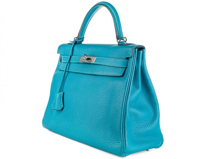 Hermes Blue Jean Kelly 32 Palladium Hardware Bag - Image 2