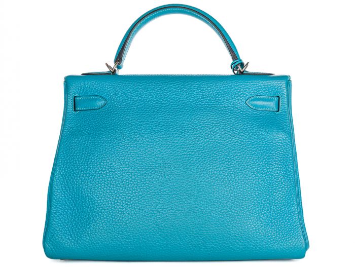 Hermes Blue Jean Kelly 32 Palladium Hardware Bag - Image 6