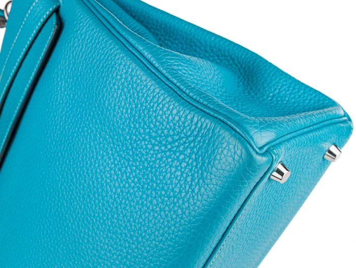 Hermes Blue Jean Kelly 32 Palladium Hardware Bag - Image 3