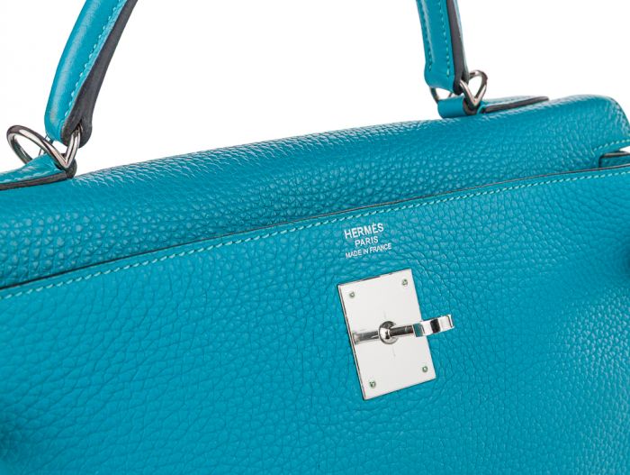 Hermes Blue Jean Kelly 32 Palladium Hardware Bag - Image 4