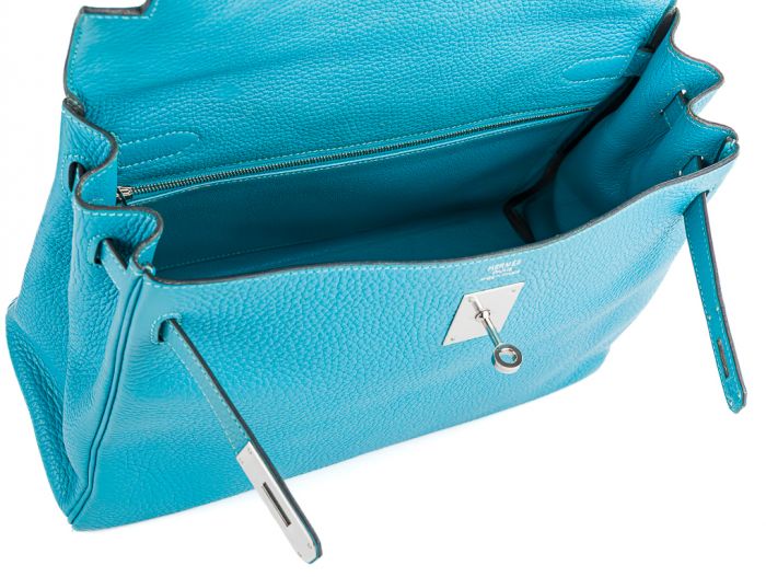 Hermes Blue Jean Kelly 32 Palladium Hardware Bag - Image 5
