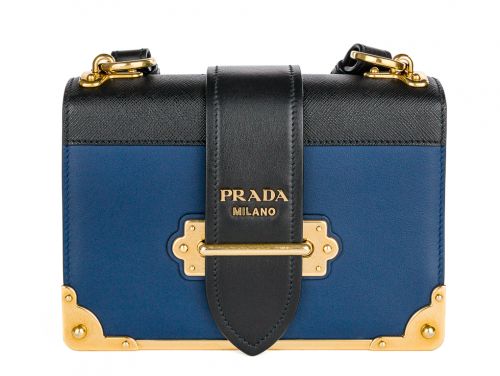 Prada Saffiano Leather Blue and Black Cahier Bag