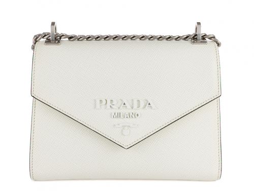 Prada White Saffiano Cuir Monochrome Chain Shoulder Bag