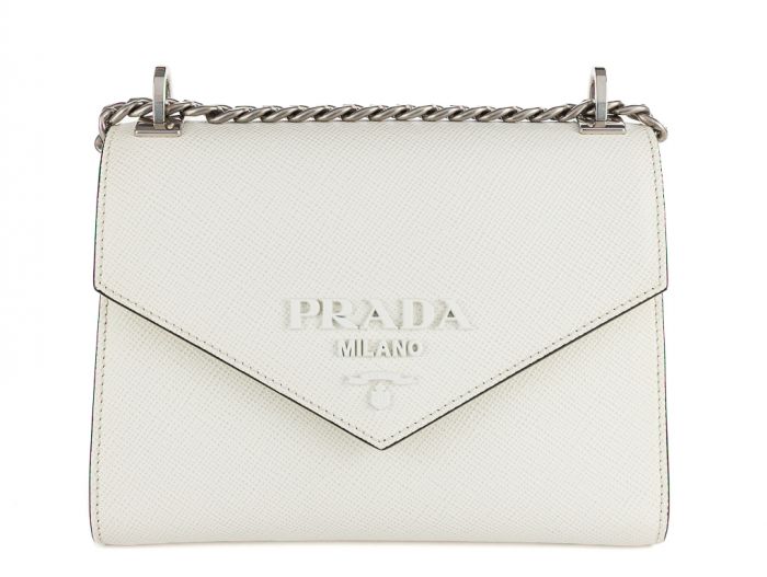 Prada White Saffiano Cuir Monochrome Chain Shoulder Bag