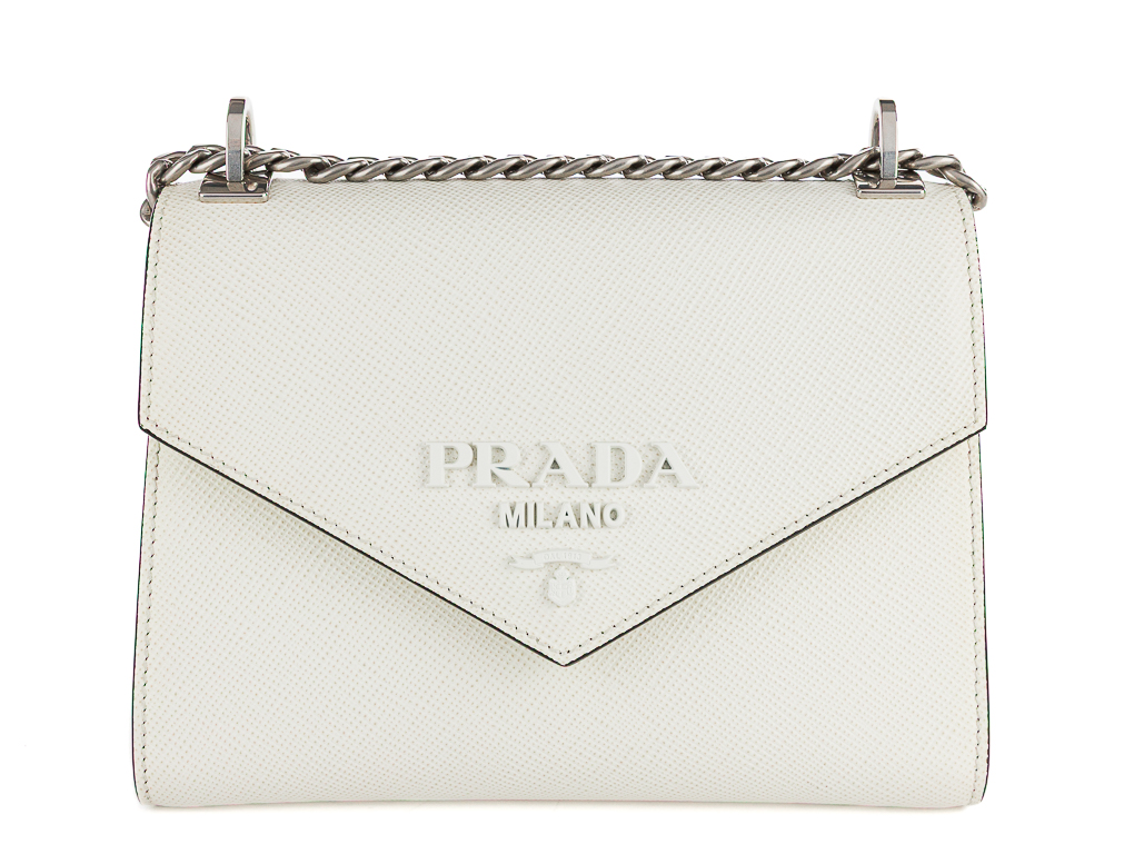 Prada White Saffiano Cuir Monochrome Chain Shoulder Bag