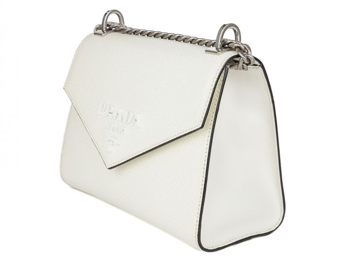 Prada White Saffiano Cuir Monochrome Chain Shoulder Bag - Image 2