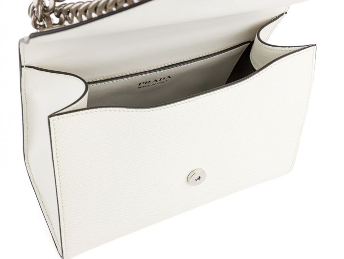 Prada White Saffiano Cuir Monochrome Chain Shoulder Bag - Image 4