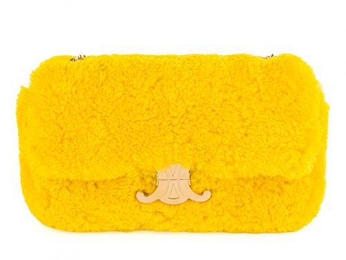 Celine Yellow Triomphe Fluffy Shearling Shoulder Bag