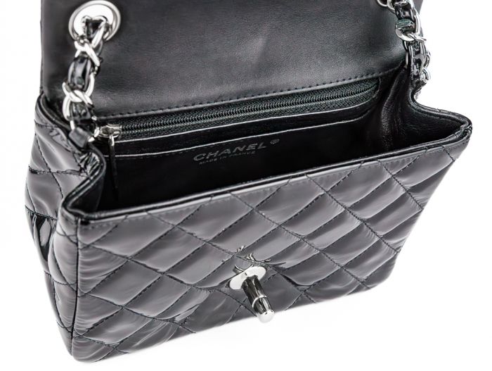 Chanel Mini Classic Patent So Black Single Flap Crossbody Bag - Image 4