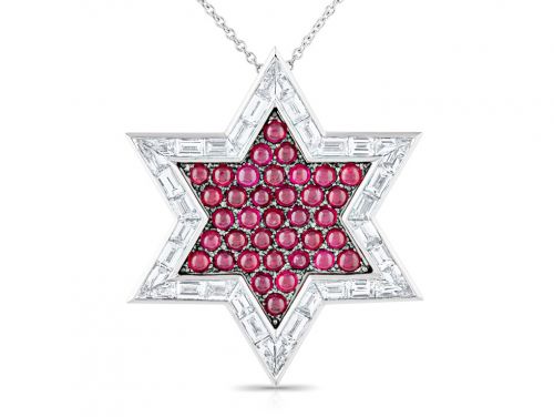 Ruby and Diamond Star Pendant on Chain