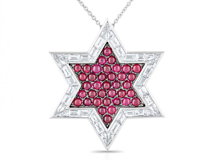 Ruby and Diamond Star Pendant on Chain