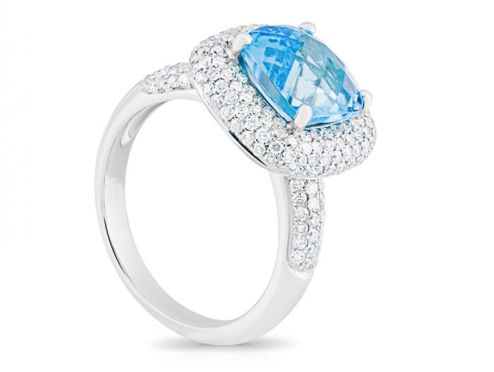 3.92ct Sky Blue Cushion Cut Topaz and 1ct Diamond Ring - Image 2