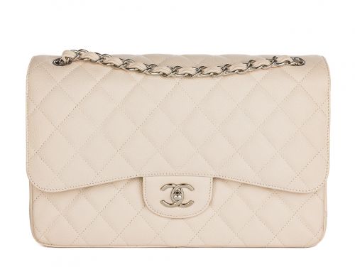 Chanel Beige Caviar Leather Jumbo Double Flap Bag