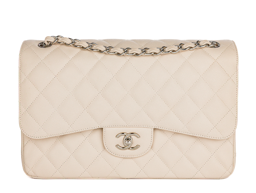 Chanel Beige Caviar Leather Jumbo Double Flap Bag
