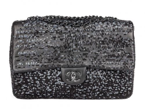 Chanel Black Sequin Lambskin Moonlight On Water Single Flap Bag