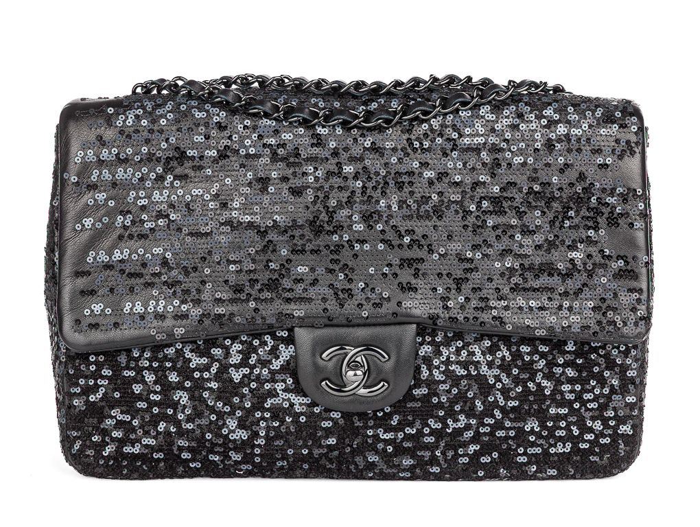 Chanel Black Sequin Lambskin Moonlight On Water Single Flap Bag