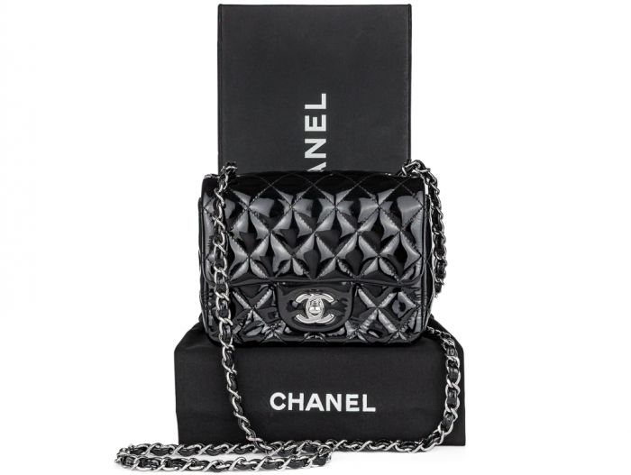 Chanel Mini Classic Patent So Black Single Flap Crossbody Bag - Image 6